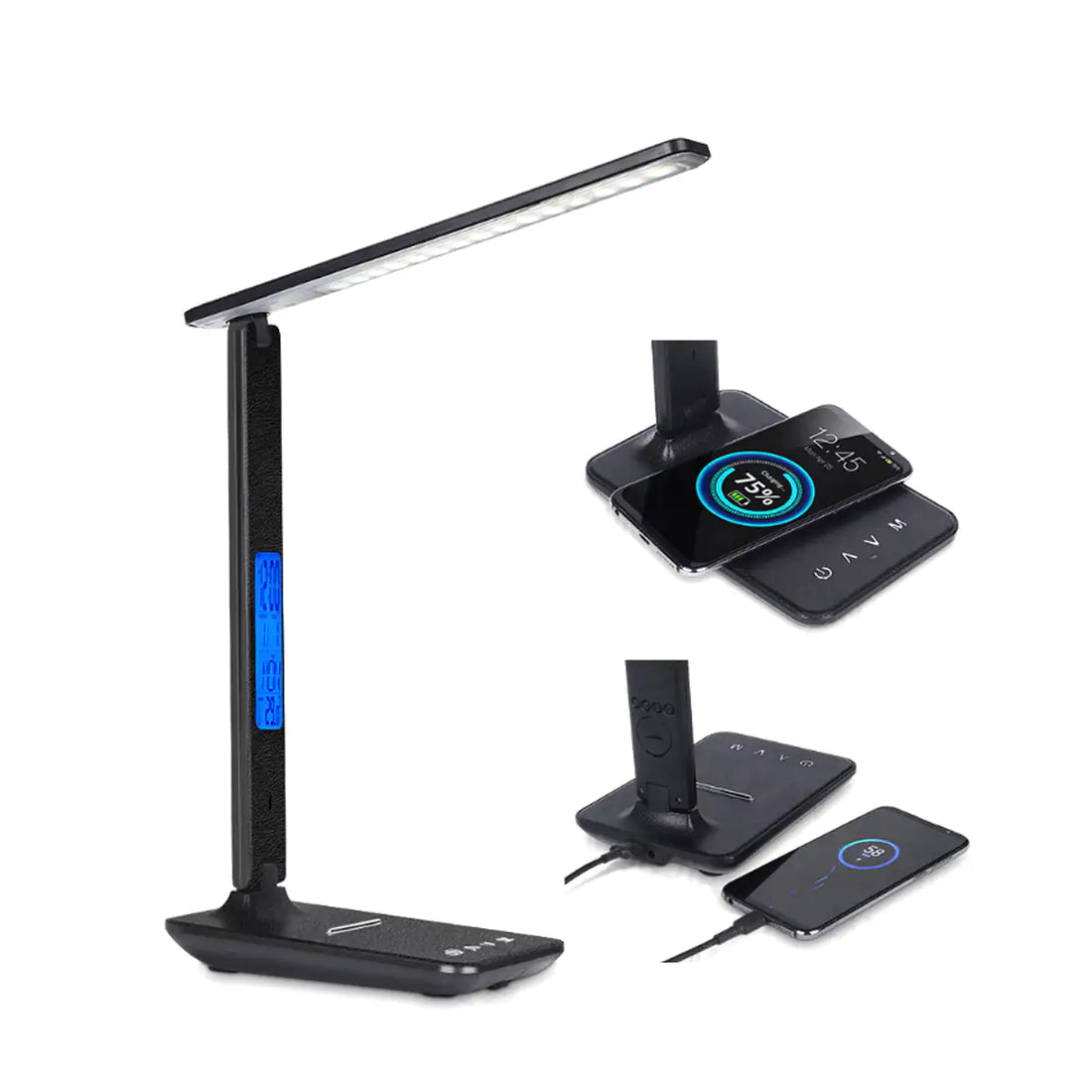 FusionLite 3-in-1 Smart Desk Lamp with Integrated Phone Charger, Digital Clock and Thermostat