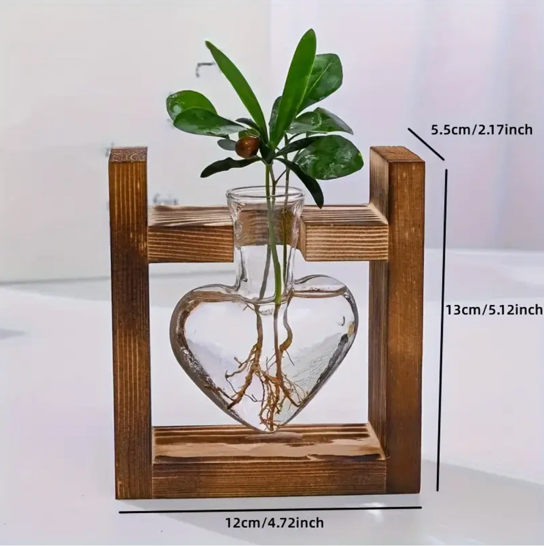 Elegant Home Décor Piece– Heart Shaped Glass Vase with Wooden Stand