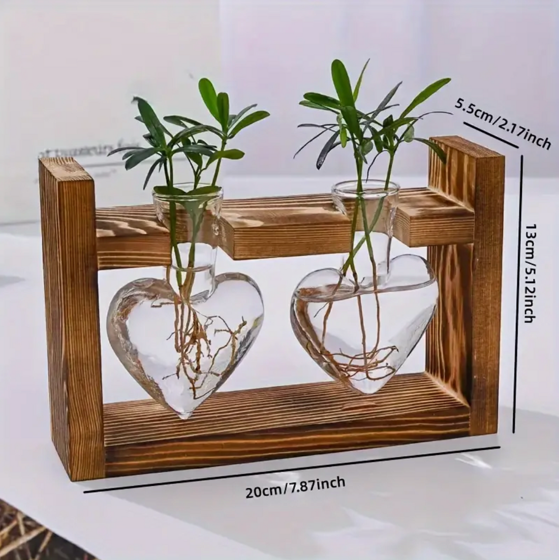 Elegant Home Décor Piece– Heart Shaped Glass Vase with Wooden Stand